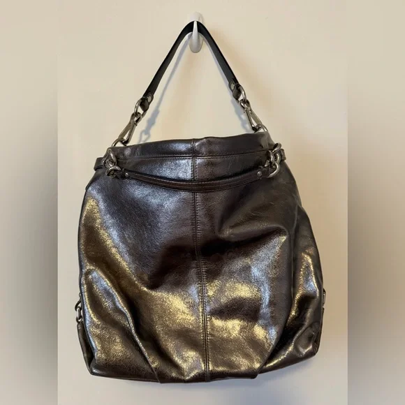 Coach Brooke Hobo Bag pewter-colored metallic leather shoulder bag - Picture 3 of 5